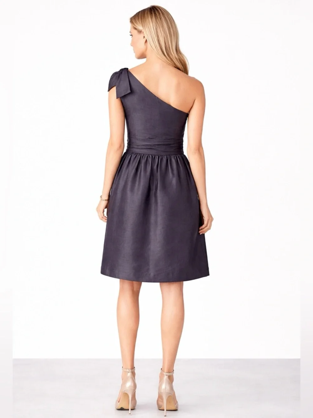 Jenny Yoo Charcoal One Shoulder Cocktail Dress A-Line Wedding Guest Size 8